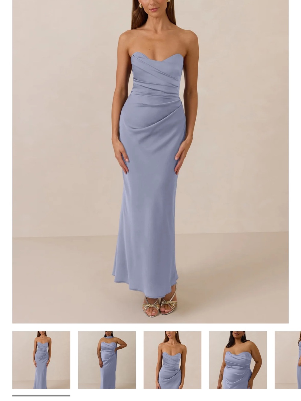 Park & Fifth Strapless Sweetheart Gown - Dusky Blue Satin